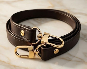 Dark Brown Leather Strap, Customize Length, 19mm Wide, Damier
