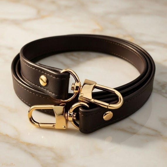 Dark Brown Leather Strap, Customize Length, 19mm Wide, Damier