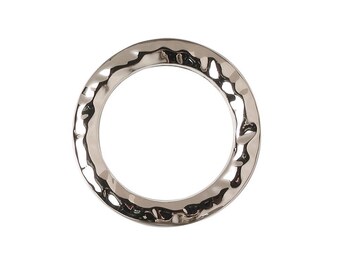 Fancy Solid Round Ring - Nickel Finish - 1 3/8 inch - Highly Polished Hammered Look - #4562 - 2 Pieces