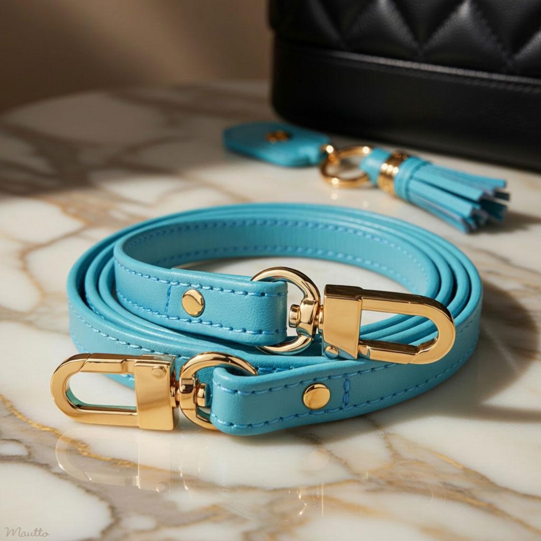 レオ様　SAAD waistbag real leather turquoise Light Blue Turquoise Leather Purse Strap: Customize Length From