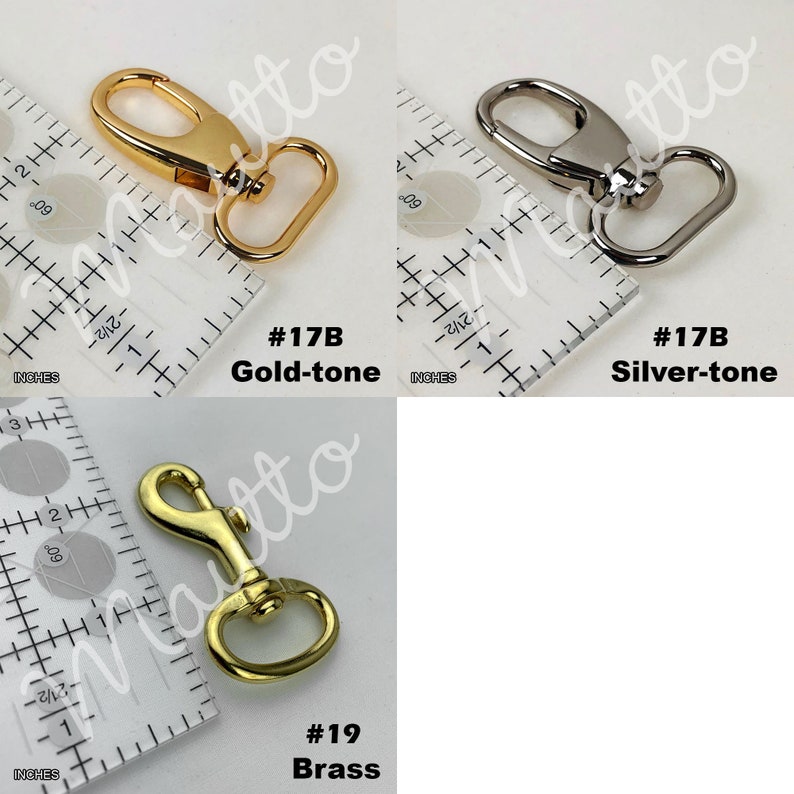 Swiveling clip options for black pebbled textured leather straps for purses, handbags and more.