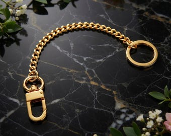Gold Curb Chain Bag Charm – Metal Chain with Swivel Clasp & Keyring