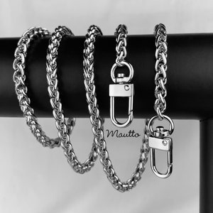 Correa de cadena de tamaño mediano de trigo trenzado - Bolso de cadena de lujo plateado/Correa de bolso - 1/4&quot; (6 mm) de ancho - Personalizar longitud y ganchos/cierres