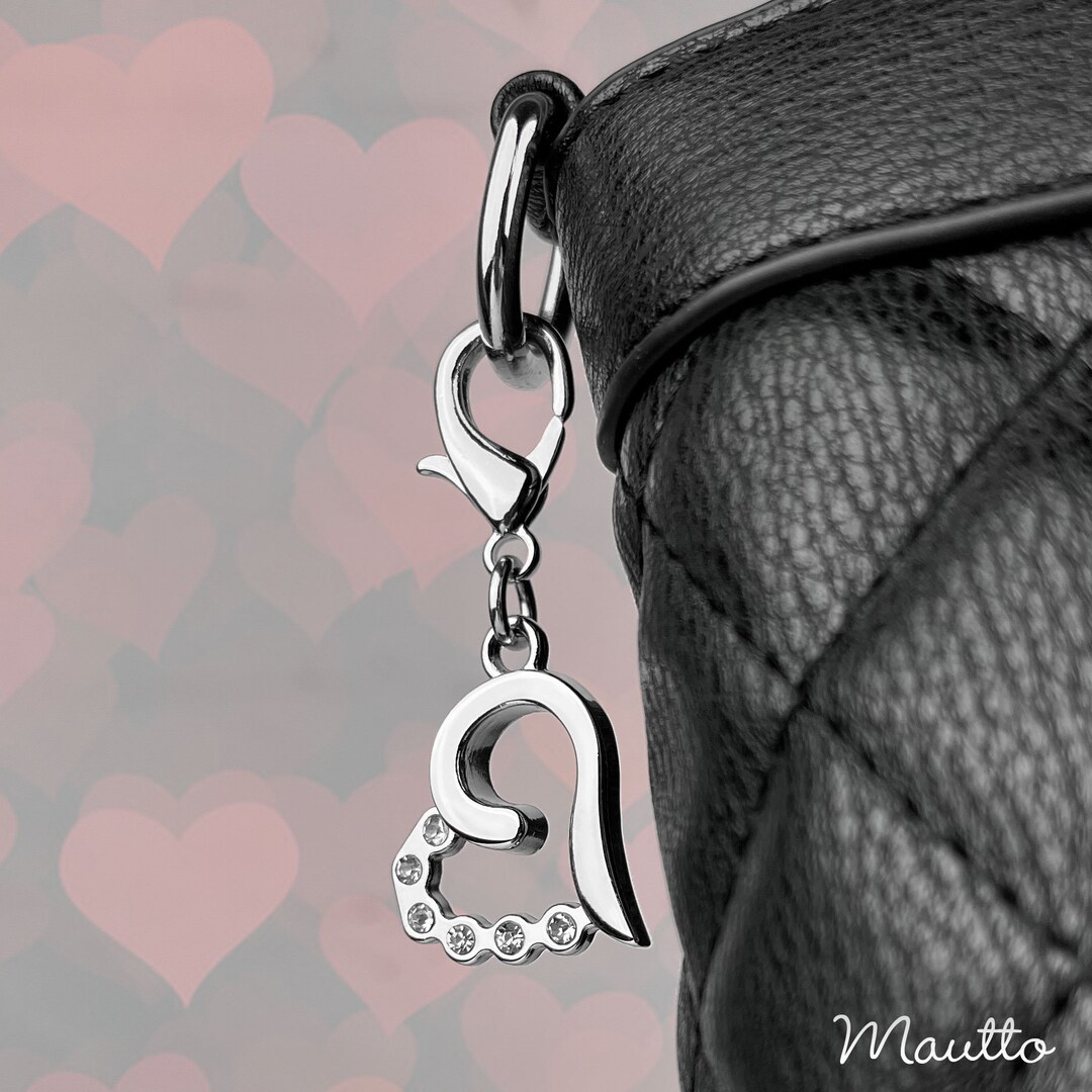 Heart & Diamonds Charm - Silver Clip-on Accessory for Purse