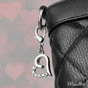 Herz & Diamanten Charm - Silber Clip-on Accessoire für Geldbörse, Handy, Handtasche Reißverschluss, Geschenk, Schlüsselanhänger, Brieftasche / Geldbörse, Haustierhalsband