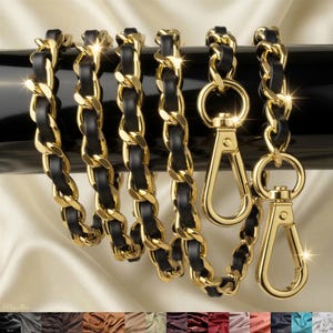 Correa de bolso de cadena dorada – Cuero tejido, accesorio de lujo para bolso