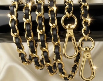 Goudkleurige kettingtasriem – geweven leer, luxe handtasaccessoire