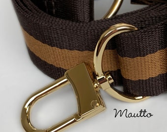 Dark Brown & Golden Honey Strap for Bags - 1.5" Wide Nylon - Adjustable Length - U Shape Style #16XLG Hooks