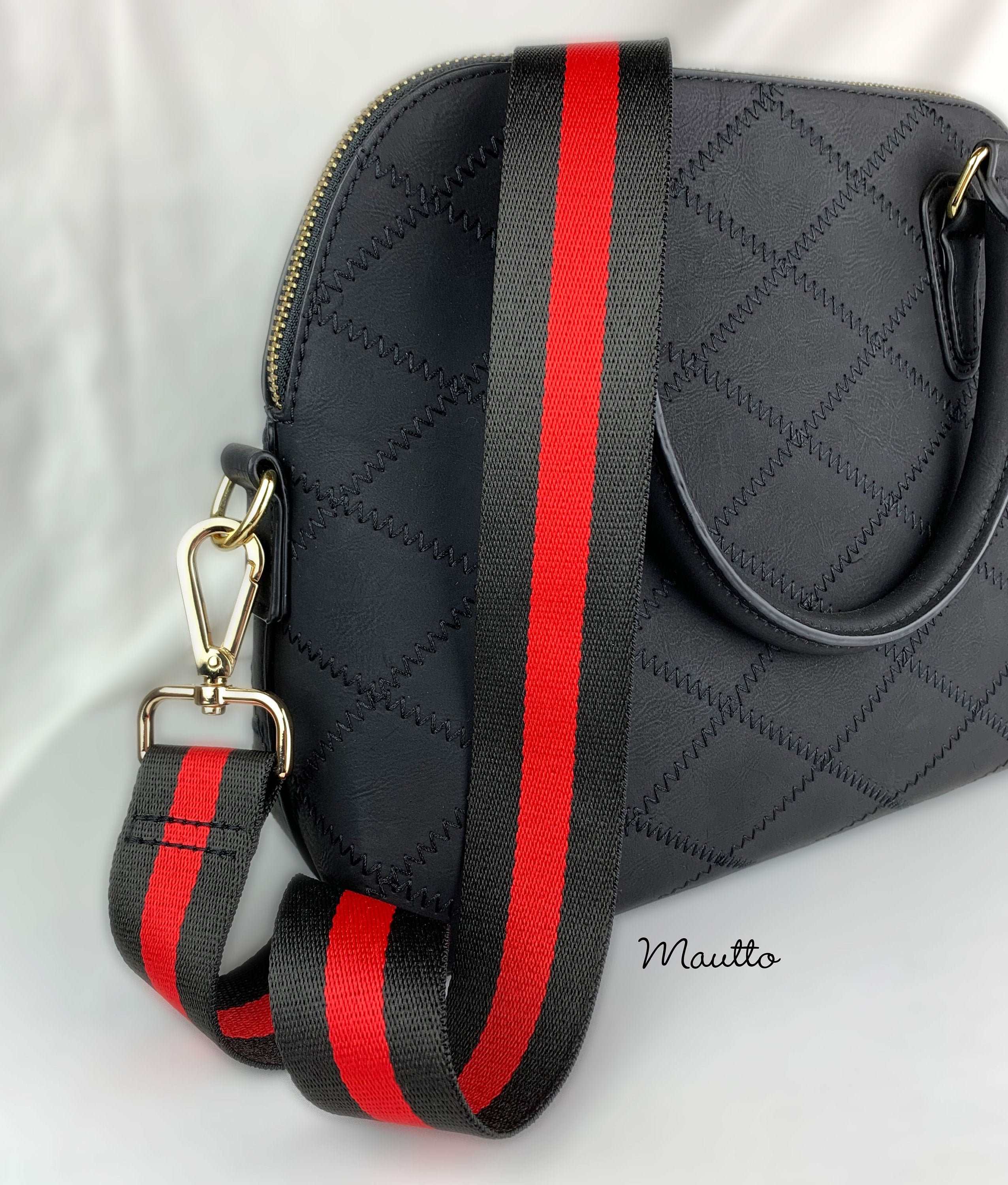 Revelry Purse Strap- Black & Silver Stripe