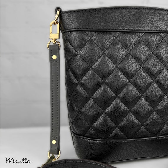 Mautto Black Leather Strap (13mm Petite Width) for LV Pochette, Alma, Eva Etc 60 Extra Long Crossbody / Silver-Tone