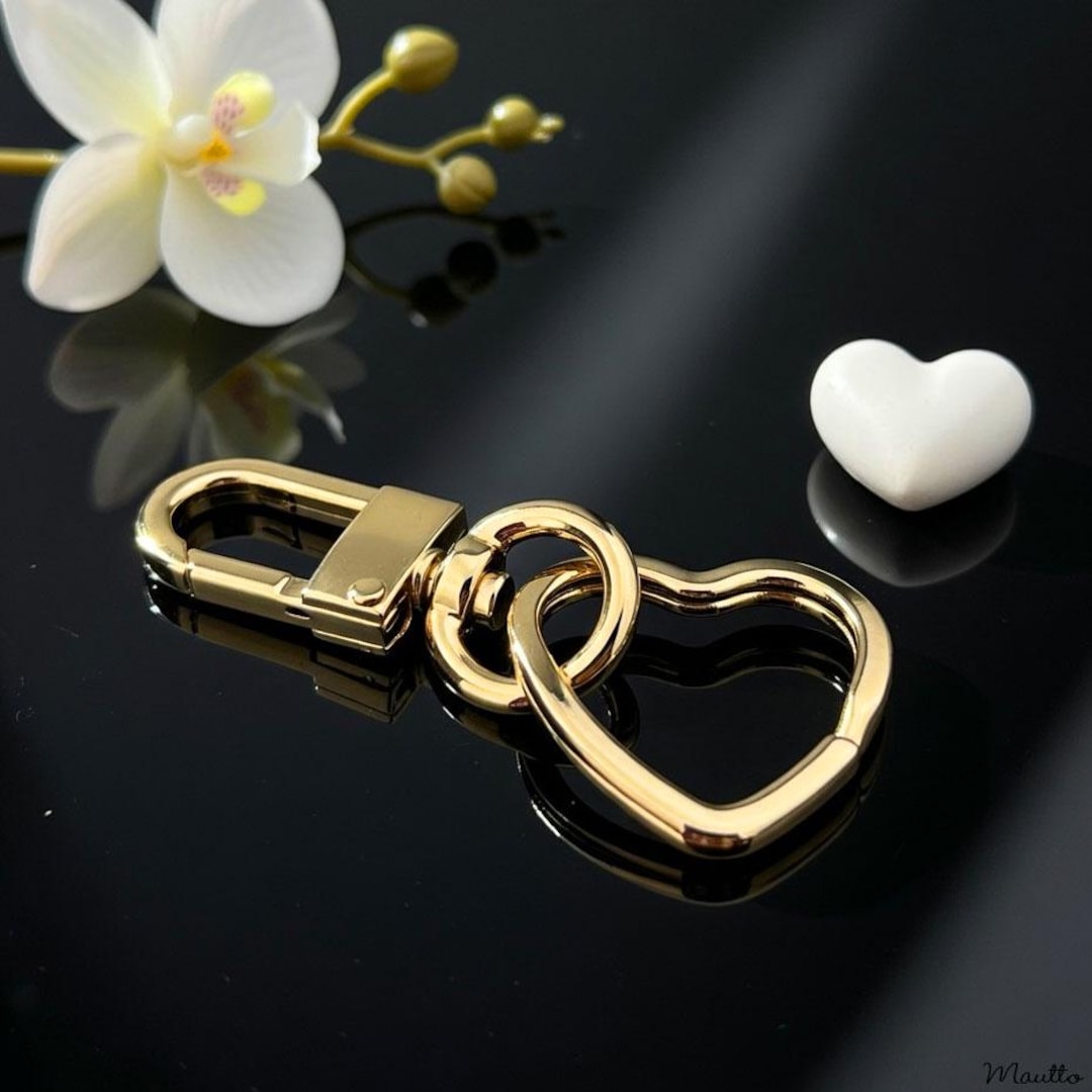 Heart Keychain Clip: Gold Bag Charm, Keyring Accessory - Etsy