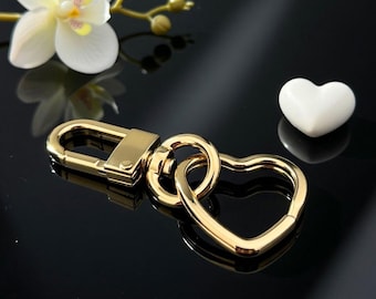Heart Keychain Clip: Gold Bag Charm, Keyring Accessory