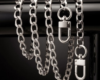 Silver Curb Chain Bag Strap: Diamond Cut Steel, Jewelry Quality (12-62 inch)