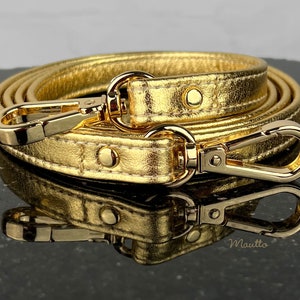 Metallic Gold Leather Strap for Petite/Small Bags, Purses, SLGs, Handbags - Choose Length & Hardware Finish