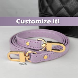 Helllila Lederriemen, Echtleder Geldbörse Riemen, Lavendel Taschenriemen: Anpassen von Schulter an Crossbody Länge & Karabiner - 13mm breit