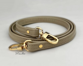 Leather Shoulder Strap in Classic Light Taupe Turtledove Color - Customize Length and Gold Metal Clasp Hardware