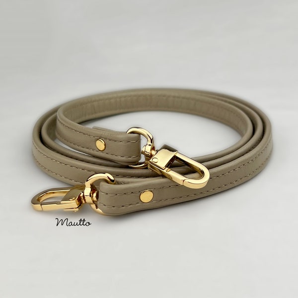 Leather Shoulder Strap in Classic Light Taupe Turtledove Color - Customize Length and Gold Metal Clasp Hardware