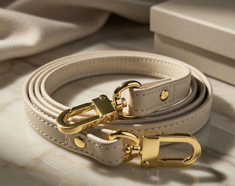 Beige Cream Leather Purse Strap: Customize Length from Shoulder to Crossbody Style