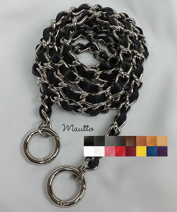 Classic NICKEL Chain Bag Strap with Leather Weaved Through - Choice of  Leather, Length & Hooks, Mautto Handbags