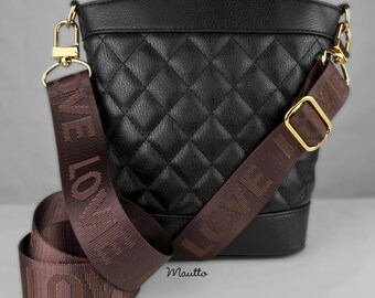 LOVE Purse Strap with Brown L-O-V-E Letters - Soft & Comfortable Guitar Style Bag Strap - Adjustable Shoulder to Crossbody - Customize Clips