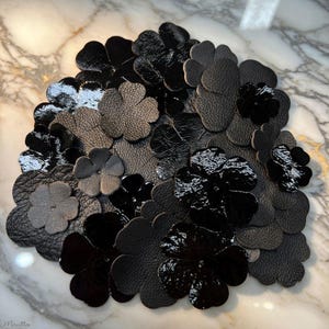 Black Leather Flower Cutouts: 20 Piece Floral Shapes, DIY Crafting