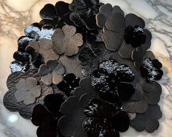 Black Leather Flower Cutouts: 20 Piece Floral Shapes, DIY Crafting