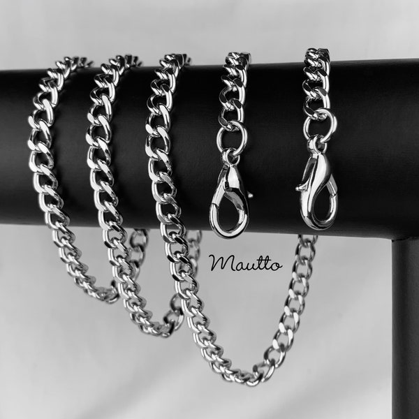 Mini Classy Curb Diamond Cut Chain Strap - Silver Luxury Chain Wallet/Phone/Bag Strap - 1/4 inch Wide - Choice of Length & Attachable Hooks