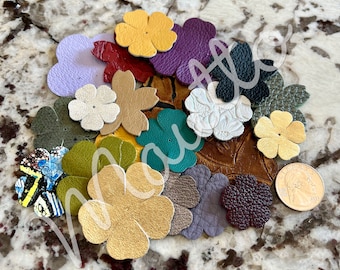 Leather Flower Cut-outs for DIY Crafting Jewelry Making Art Projects Scrap Booking - 20 Colorful Flower Pieces 1-2 inch Sizes & Shapes