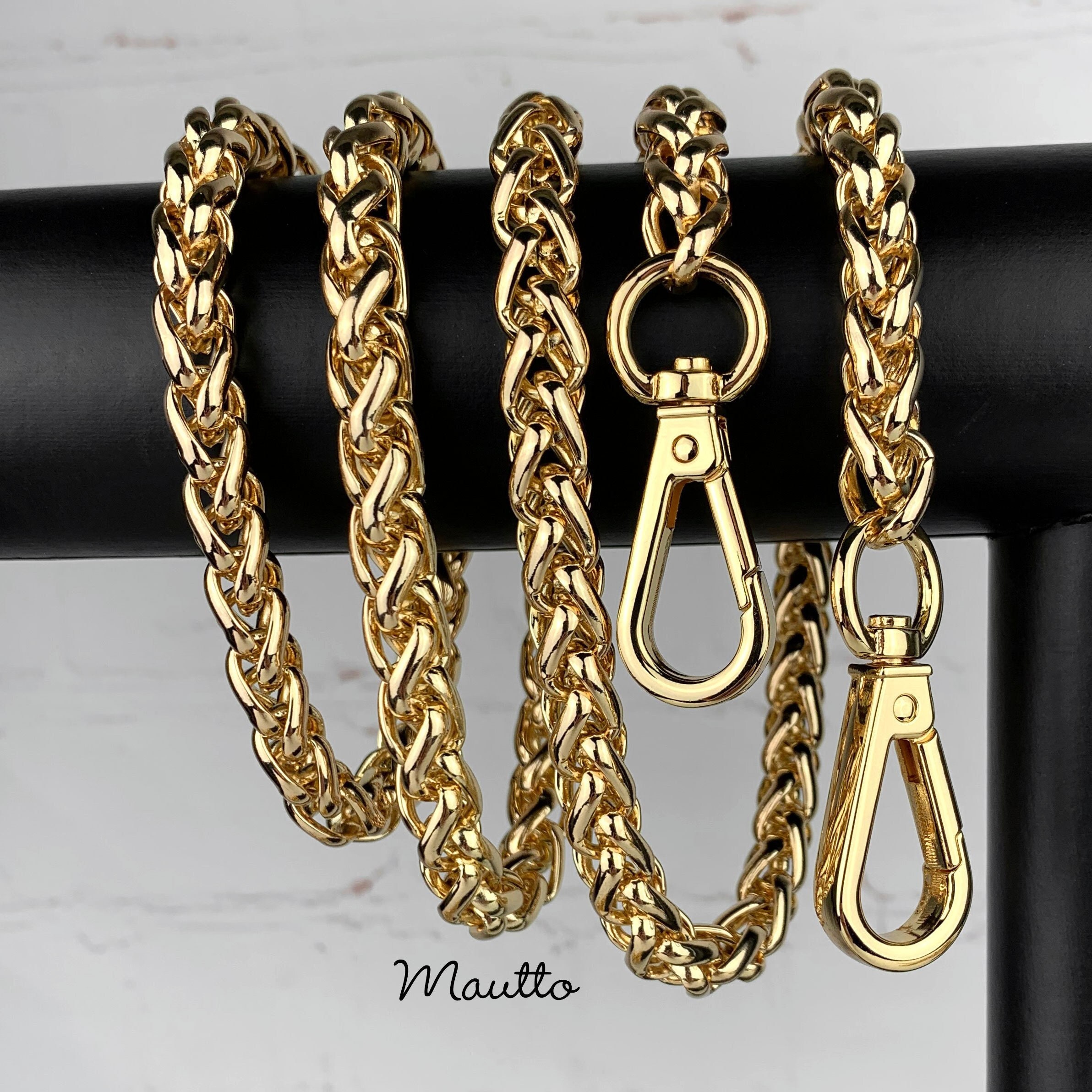 Large Braided Chain Strap Wheat-style Links Design GOLD 