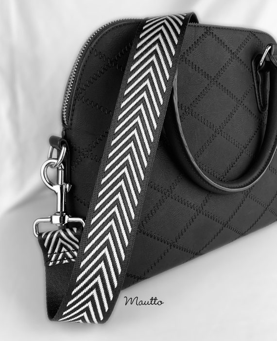 Black & Metallic Silver Chevron Strap for Bags 1.5 Wide Nylon