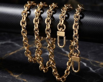 Gold Diamond Cut Rolo Chain Strap – Luxury Handbag Strap, 9mm Wide