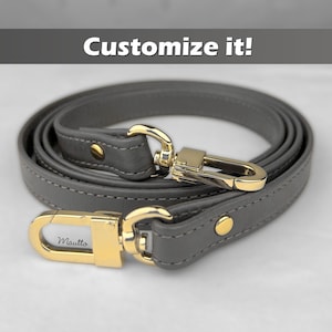 Graues Lederband, Echtleder Gurt für Geldbörse, grauer Gurt für Taschen: Anpassen der Schulter an Crossbody Länge & Karabiner - 1,5 cm Breite