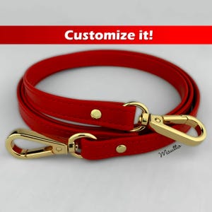 Bandoulière en cuir rouge, Bandoulière en cuir véritable, Bandoulière en cuir pour sac rouge - Personnalisez la longueur d'épaule à bandoulière et les fermoirs - 1/2 pouce de large