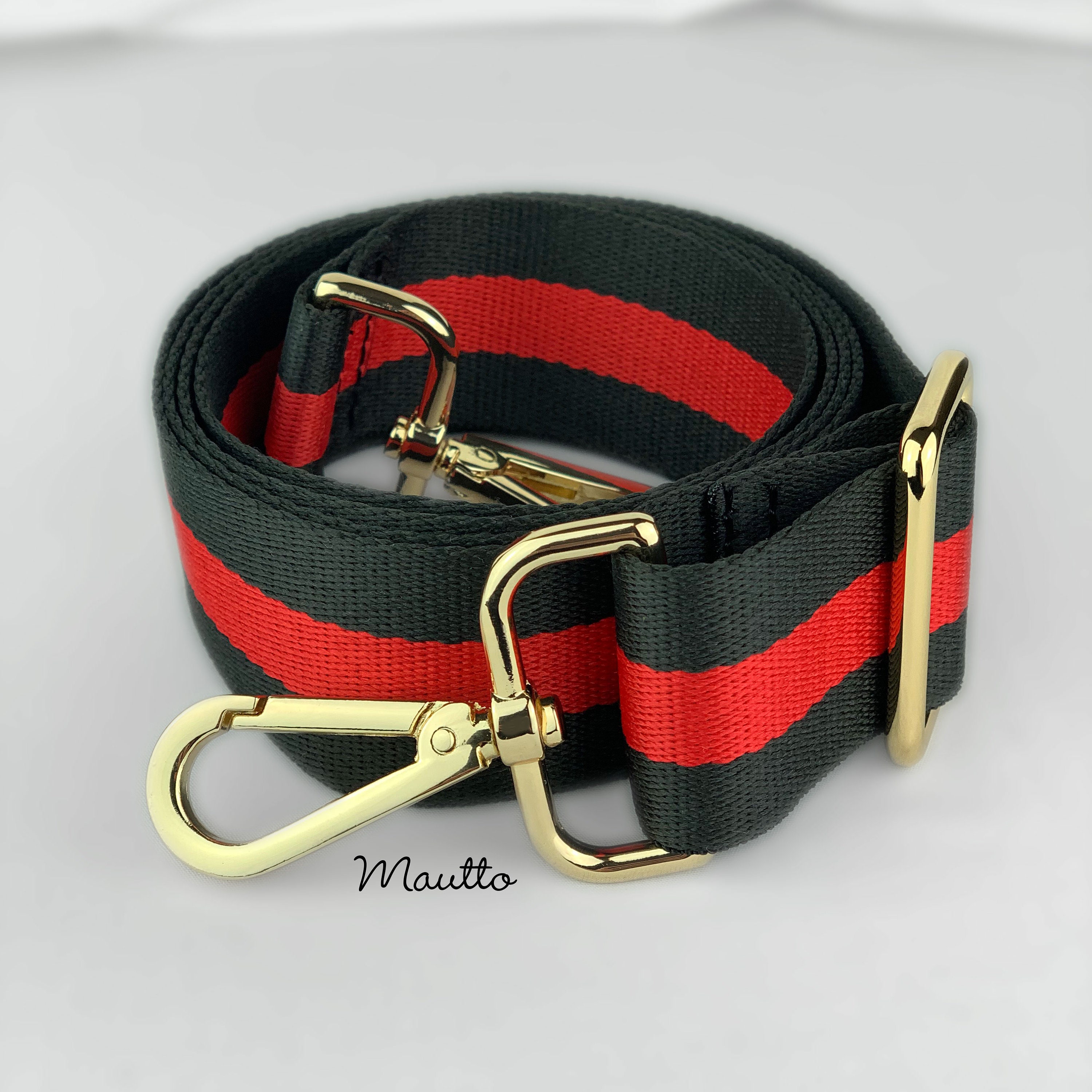 ✨ Black & Red Stripe Adjustable Bag Strap Gold Hardware Crossbody Replacement Adjustable Bag Strap Length 140cms Red Coloured Pattern  main image 4
