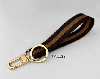 Keychain Accessory Wrist Strap with Removable Key Ring & Swiveling Clip - Dark Brown Golden Honey Colorway