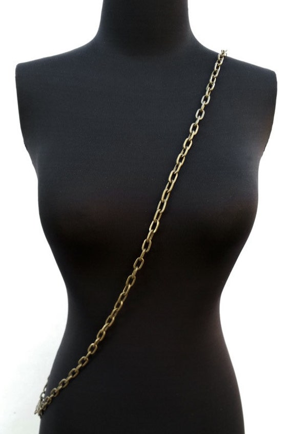 Elongated Box Chain - Antique Brass Chain Strap for Vintage Bags 50 Crossbody / Lobster Clasp
