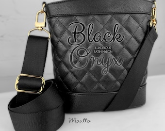 Black Onyx Adjustable Strap (34-55" Shoulder to Crossbody) - Ultra Luxurious Satin Nylon - 1.5" Wide/Comfy - Choice of Clip Style & Finish