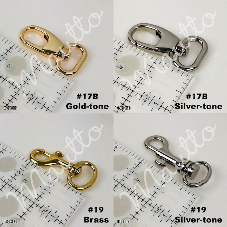 Swiveling clip options for leather straps for purses, handbags and more.