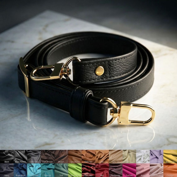 Black Pebble Leather Adjustable Purse Strap: Shoulder to Crossbody Lengths