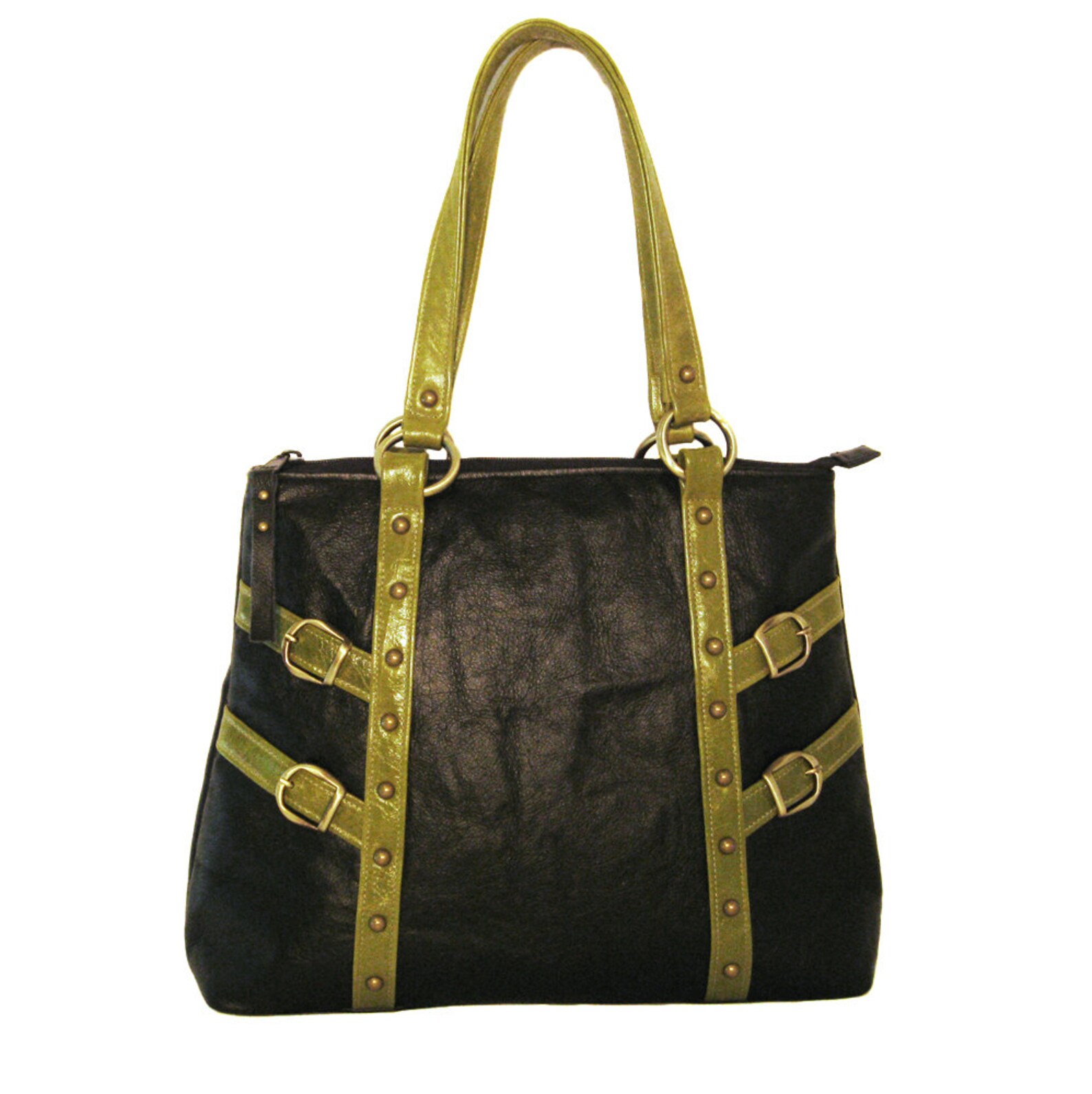 Large Leather Shoulder Bag Black Leather Green Apple Etsy