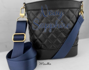 Navy Sapphire Adjustable Strap (34-55" Shoulder to Crossbody) - Ultra Luxe Satin Nylon - 1.5" Wide/Comfy - Customize Metal Clips