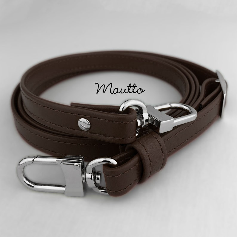 Dark Brown DE leather strap with silver-tone polished hardware and metal components.