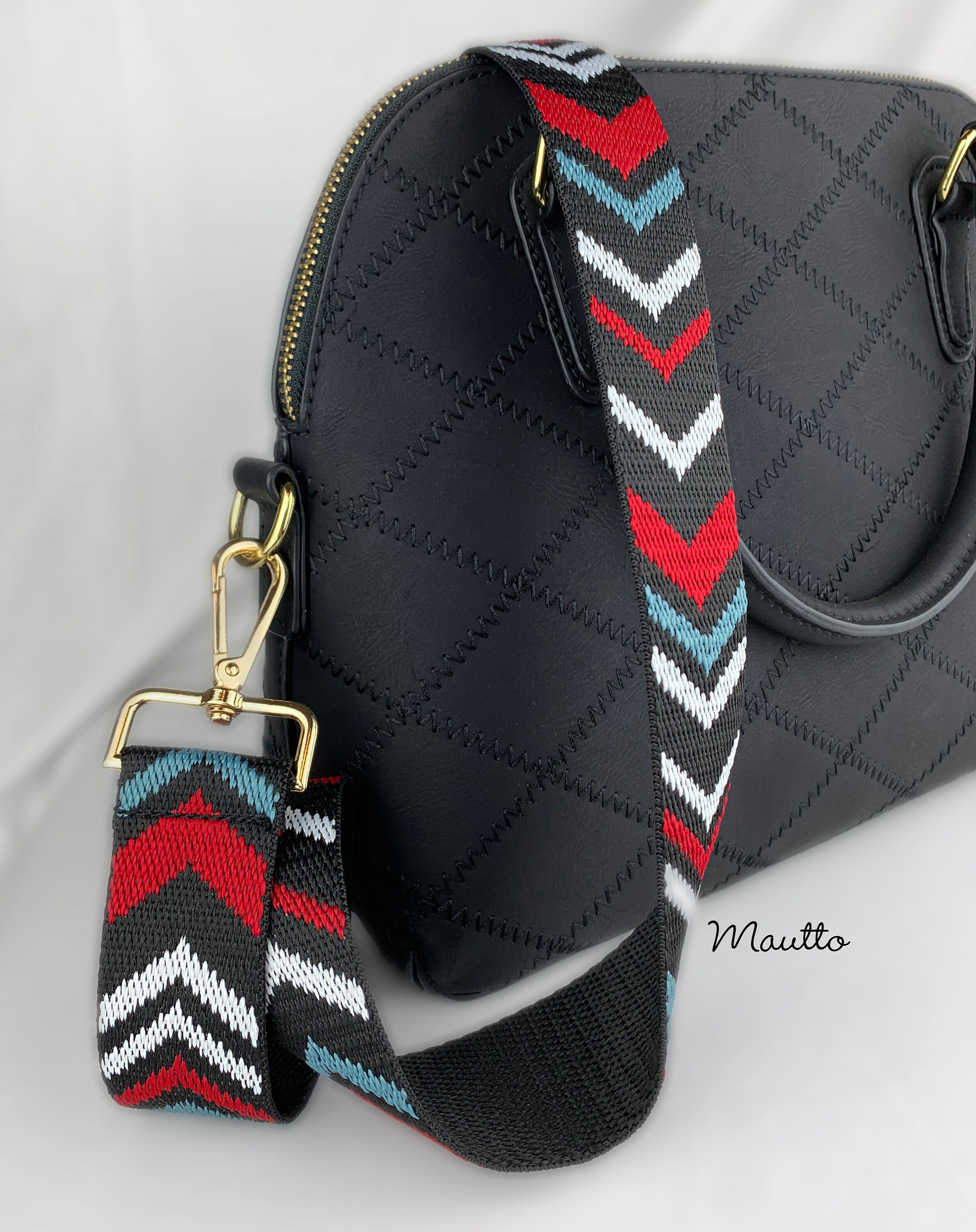 Chevron Track Adjustable Bag Strap Black and White - Pepper and Grace