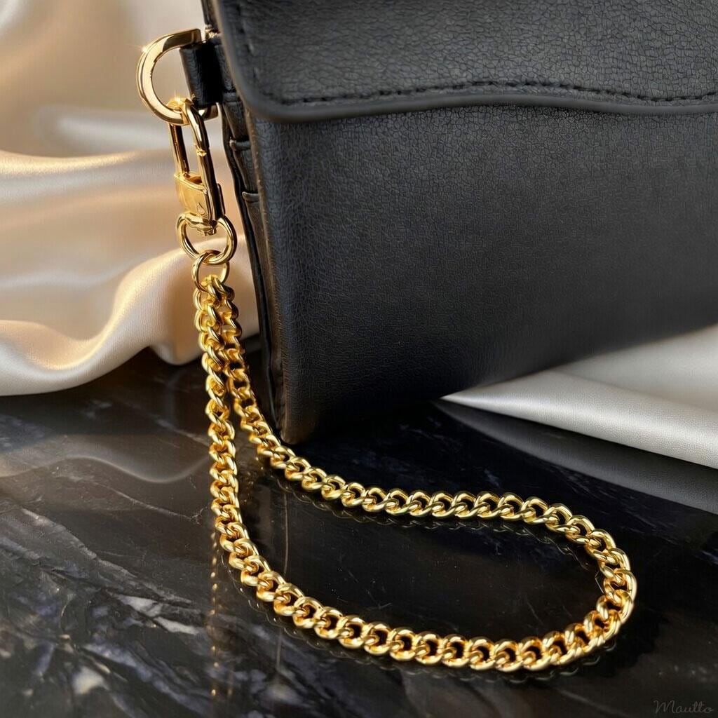 Classy Curb Chain Wrist Strap, Wallet Phone Clutch Lanyard, Gold or Silver