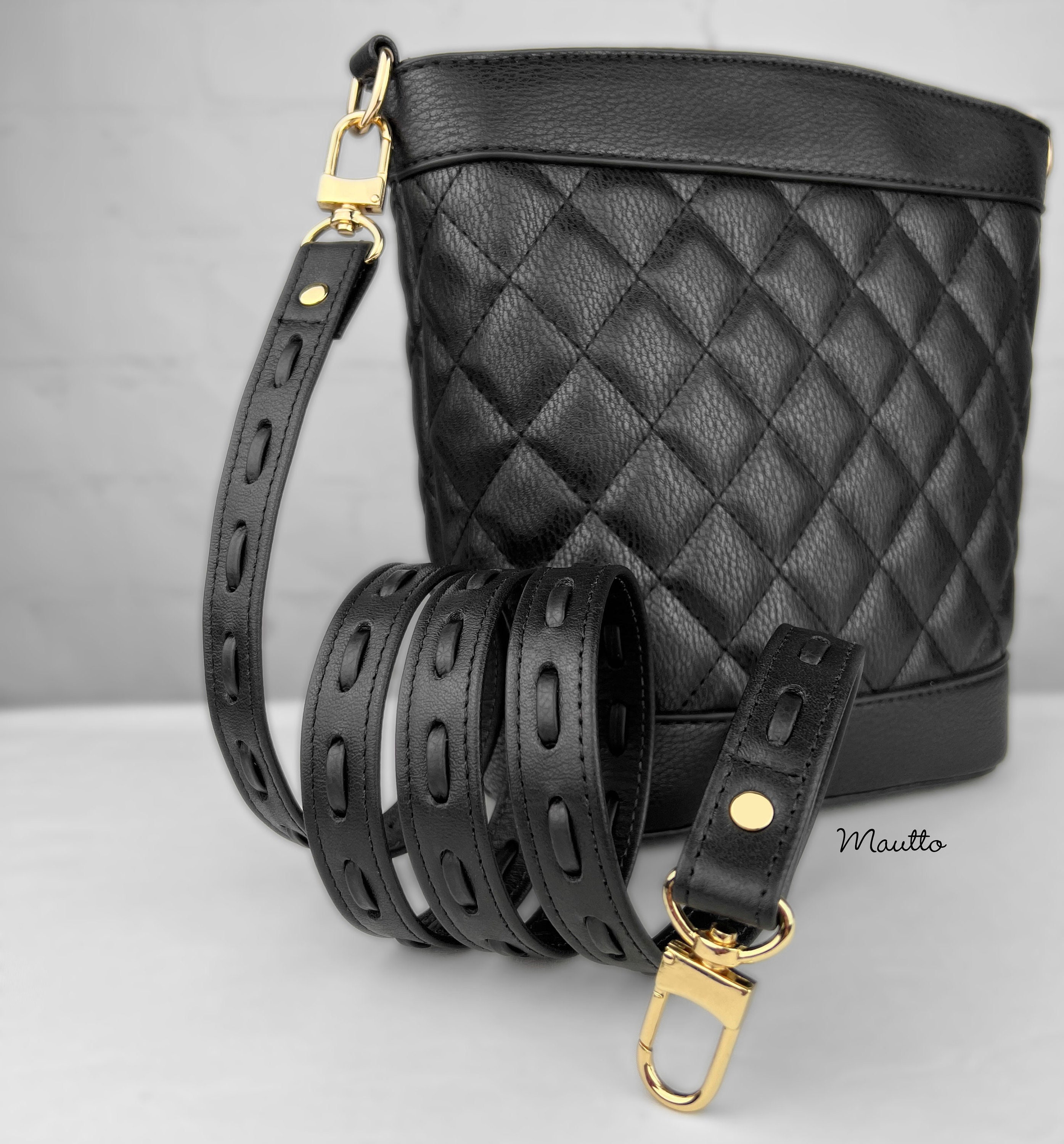 Mautto Black Leather Strap for LV Pochette, Alma, Eva Etc