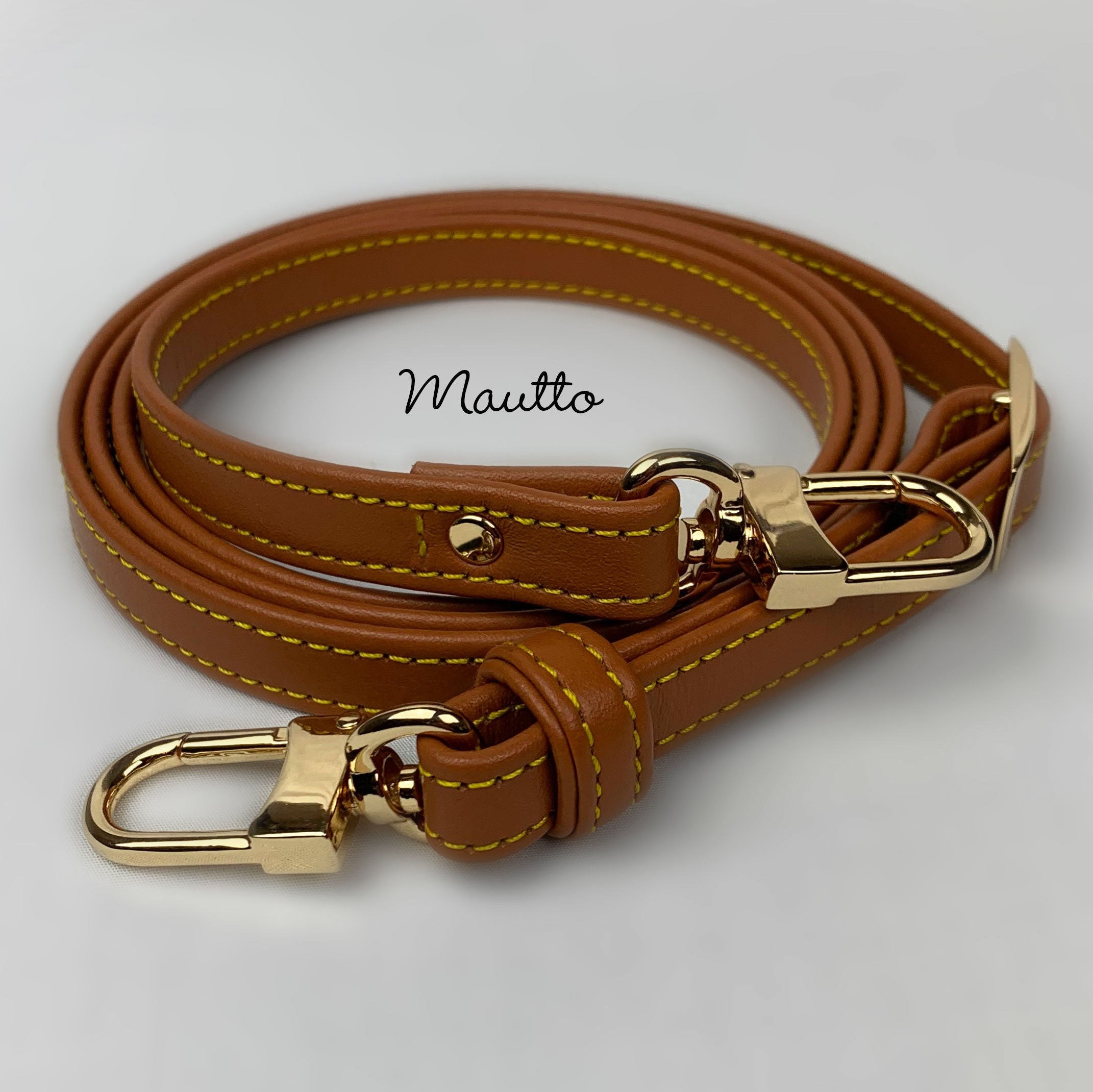 Tan Leather Strap with Yellow Stitching for Petite Louis Vuitton Bags –  Mautto