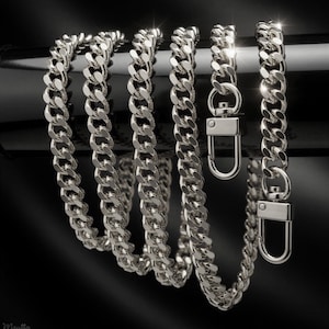 Silver Curb Chain Bag Strap – Luxury Diamond Cut Steel Custom Purse Strap