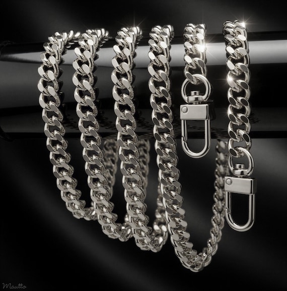 Silver Curb Chain Bag Strap – Luxury Diamond Cut Steel Custom Purse Strap