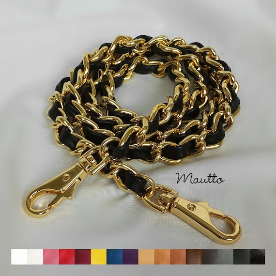 Classic GOLD Chain Bag Strap With Leather Weaved/threaded Through