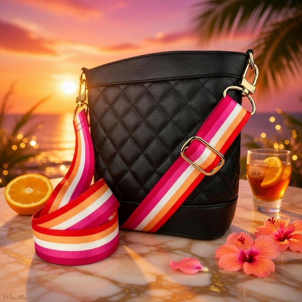 Sonnenuntergang Farben Riemen für Handtasche - Lebendige Lebhafte Lesben Pride Flagge Färbung - Verstellbarer Taschenriemen